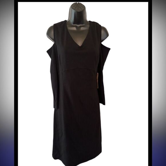 NWT Nue‎ By Shani women's black long sleeve cold shoulder dress size 10 - Picture 2 of 9